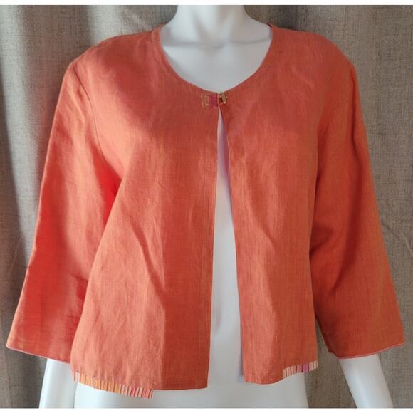 K.D. Spring 1 Button Linen Cardigan Blazer 3/4 Sleeve Orange Wearable Art Size L - Picture 1 of 10